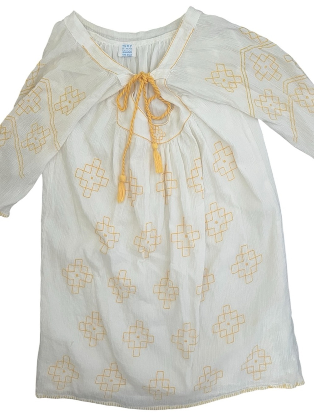Mer St. Barth One Size Embroidered Beach Cover Up Tunic White Yellow Boho